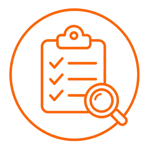 Before you book travel tips icon with checklist and magnifying glass