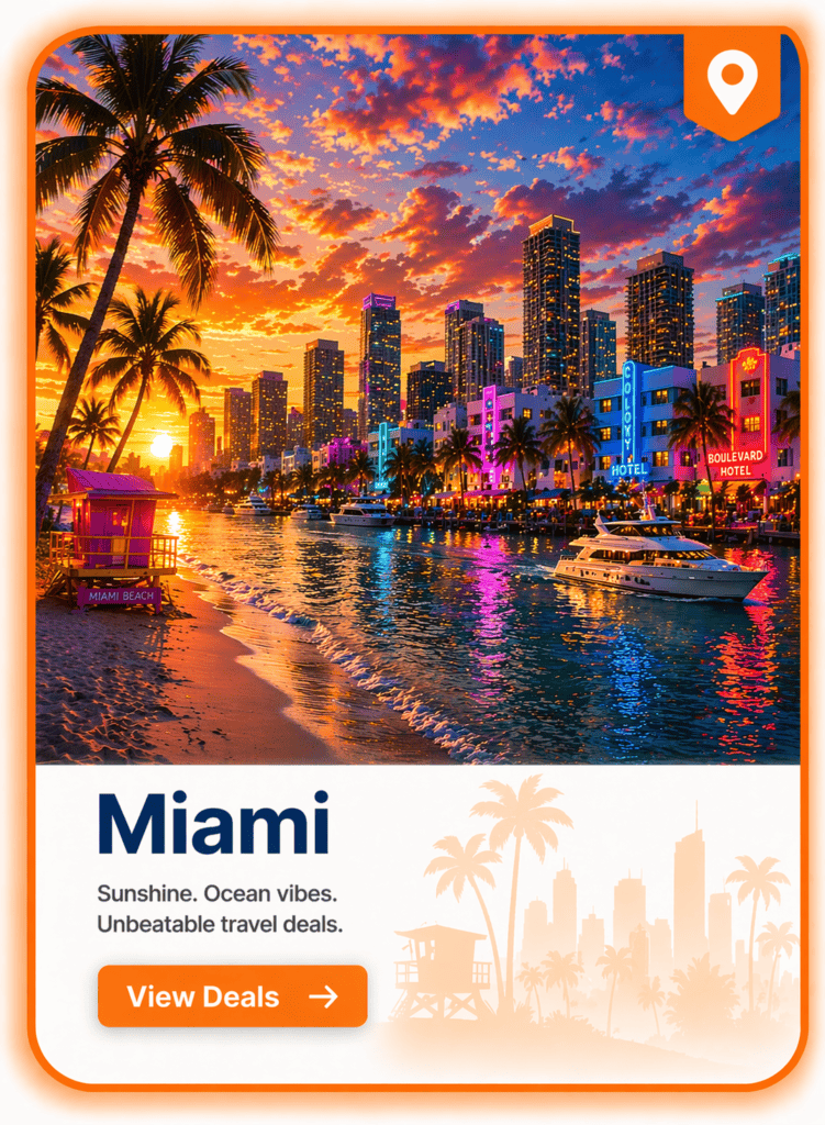 Miami travel deals destination card for flights hotels and car rentals