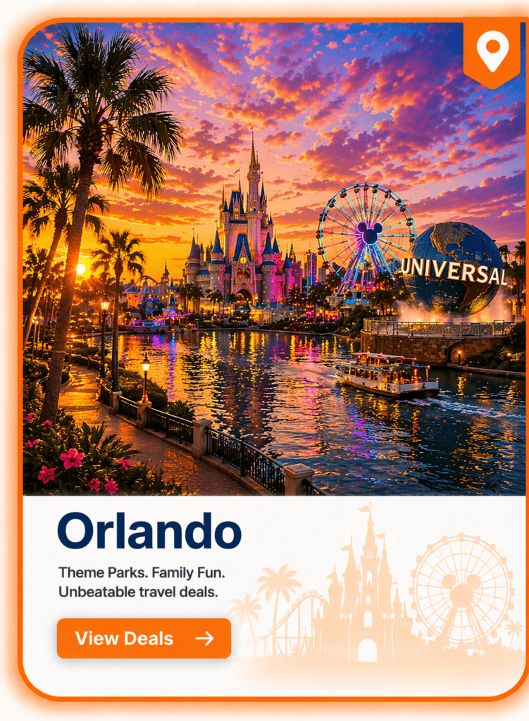 Orlando travel deals destination card for flights hotels and car rentals