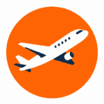 Flight tips icon with airplane in orange circle