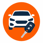 Car rental tips icon with car key in orange circle